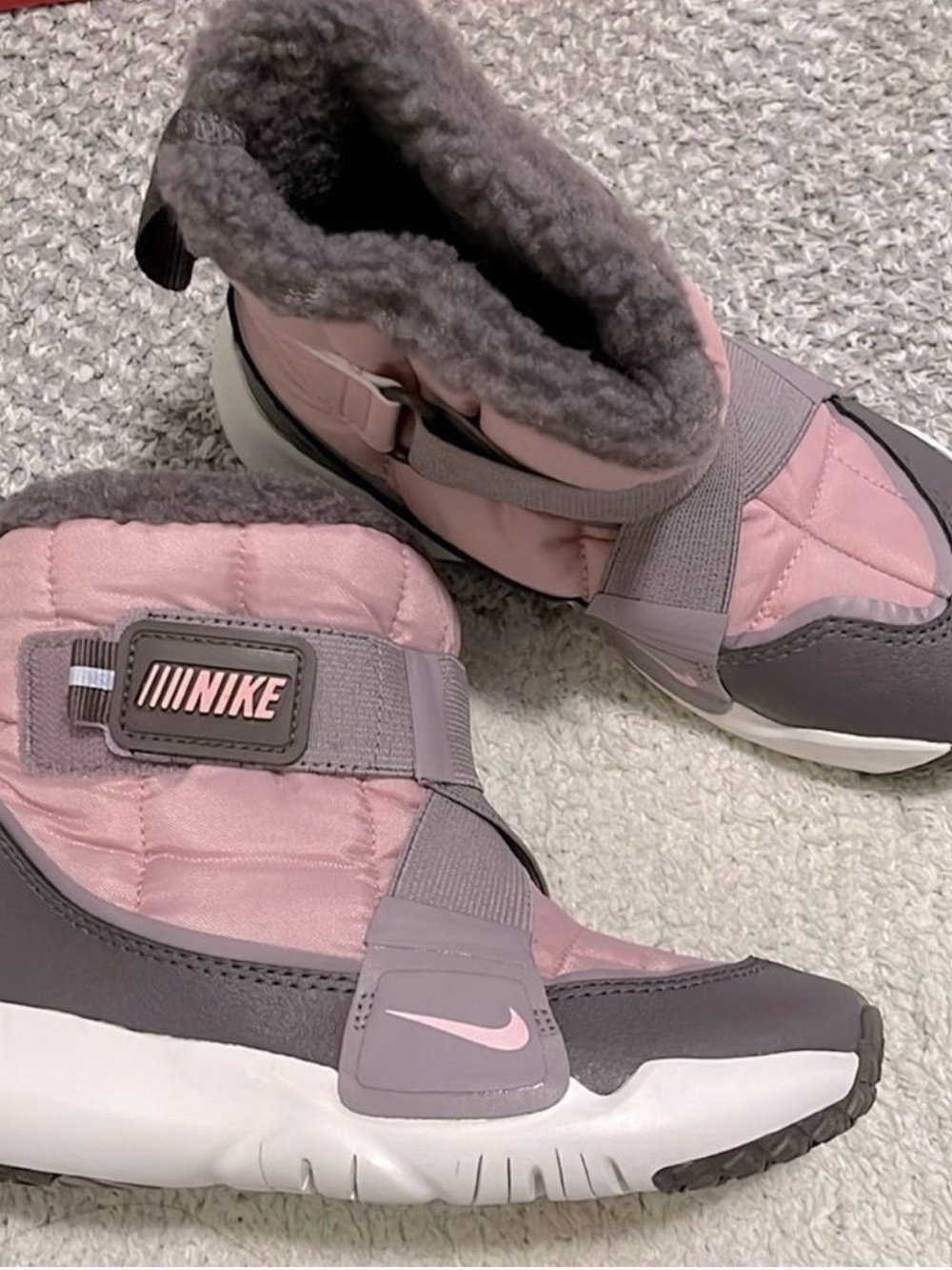 Nike Pink and Gray Quilted Shearling-Trim Winter Sneakers